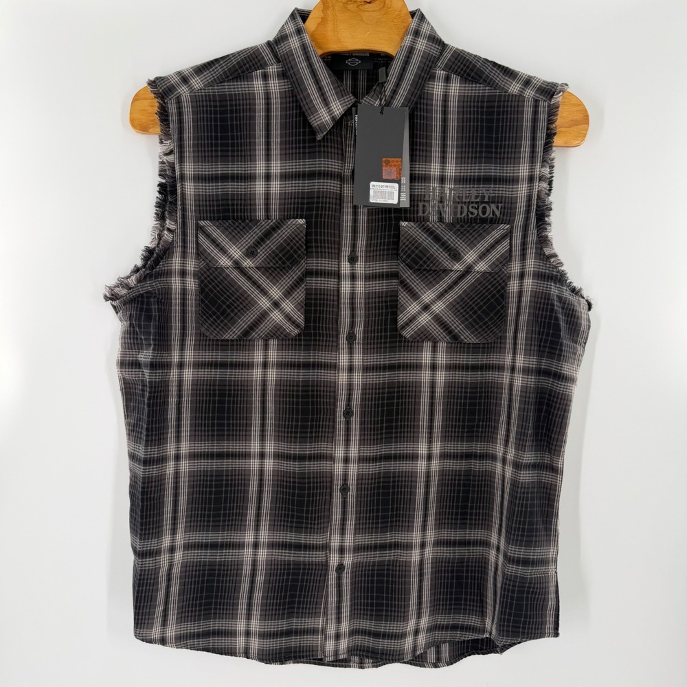 Harley-Davidson Mens Willie G Skull Plaid Blowout Shirt Black Grey 2XL 96210-26V